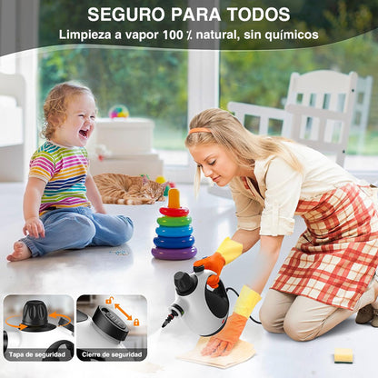 Limpiador a Vapor Portátil 12 Accesorios, Alta Presión y Ecológico, Desodorización y Desinfección en Hogar, Cocina y Baño