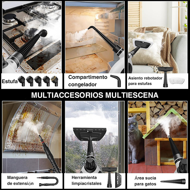 Limpiador a Vapor Portátil 12 Accesorios, Alta Presión y Ecológico, Desodorización y Desinfección en Hogar, Cocina y Baño