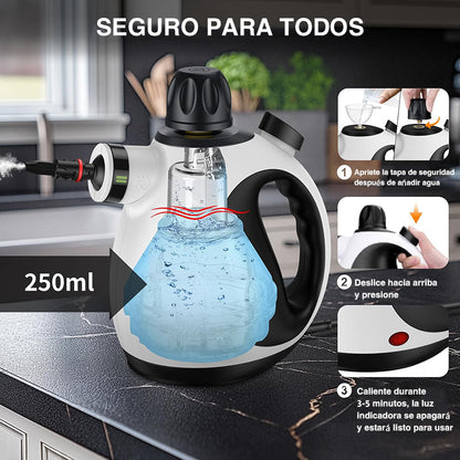 Limpiador a Vapor Portátil 12 Accesorios, Alta Presión y Ecológico, Desodorización y Desinfección en Hogar, Cocina y Baño