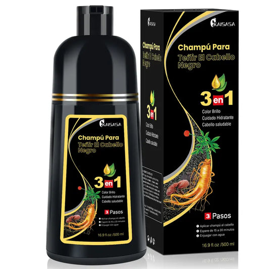 KAISASA-3 en 1 champú de tinte negro para el cabello, puede cubrir las canas, ingredientes herbales, contiene extracto de Ginseng, colorante Natural