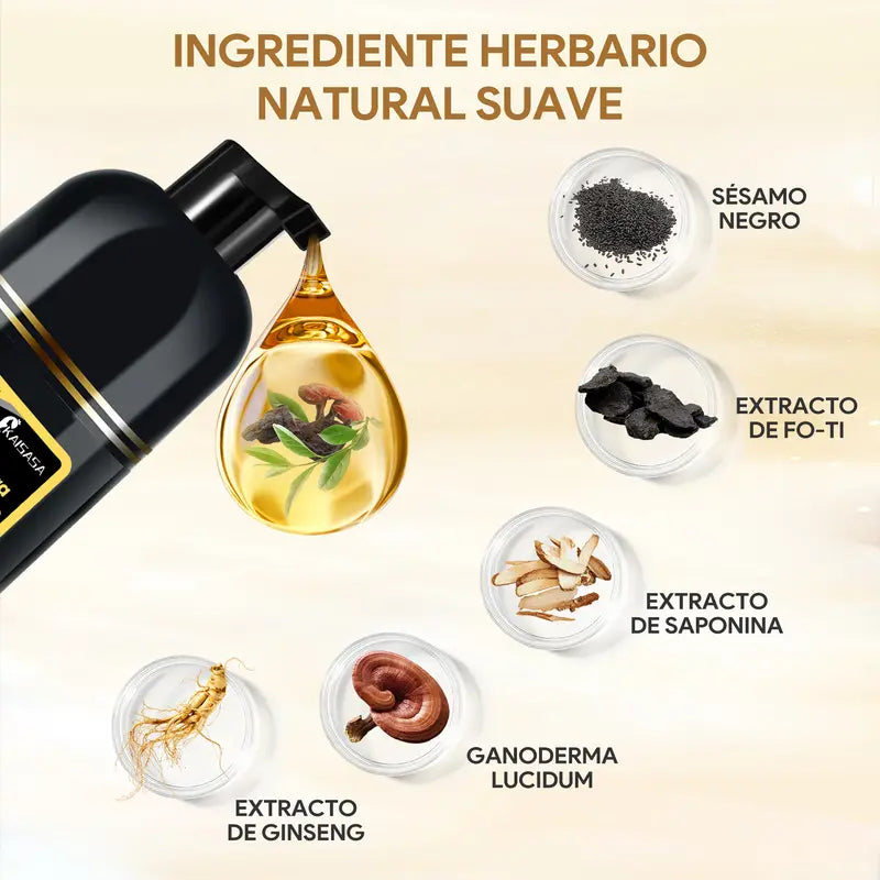 KAISASA-3 en 1 champú de tinte negro para el cabello, puede cubrir las canas, ingredientes herbales, contiene extracto de Ginseng, colorante Natural