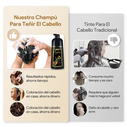 KAISASA-3 en 1 champú de tinte negro para el cabello, puede cubrir las canas, ingredientes herbales, contiene extracto de Ginseng, colorante Natural