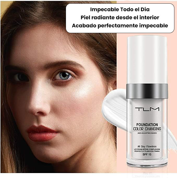 Base líquida hidratante SPF15, alta cobertura, resistente al agua, larga duración, acabado mate y que se adapta a tu tono de piel